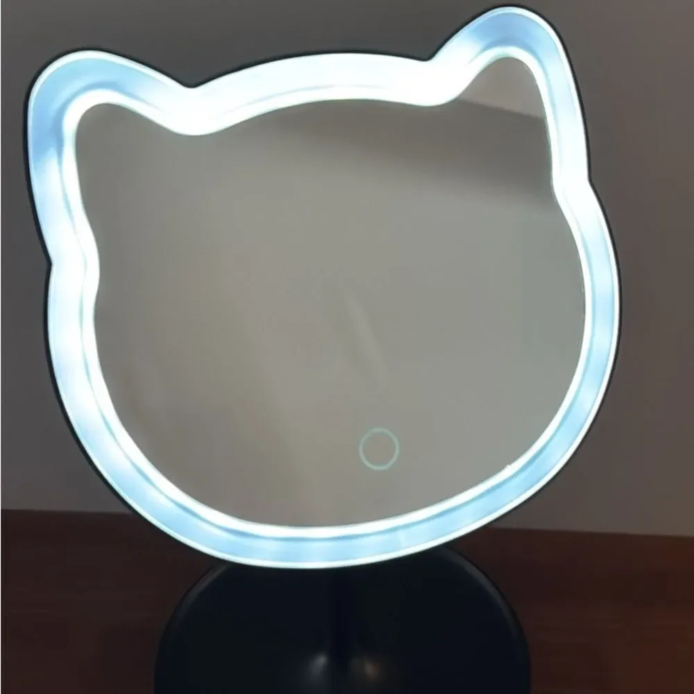 LED Cat Ear Vanity Mirror - Black Battery operated.